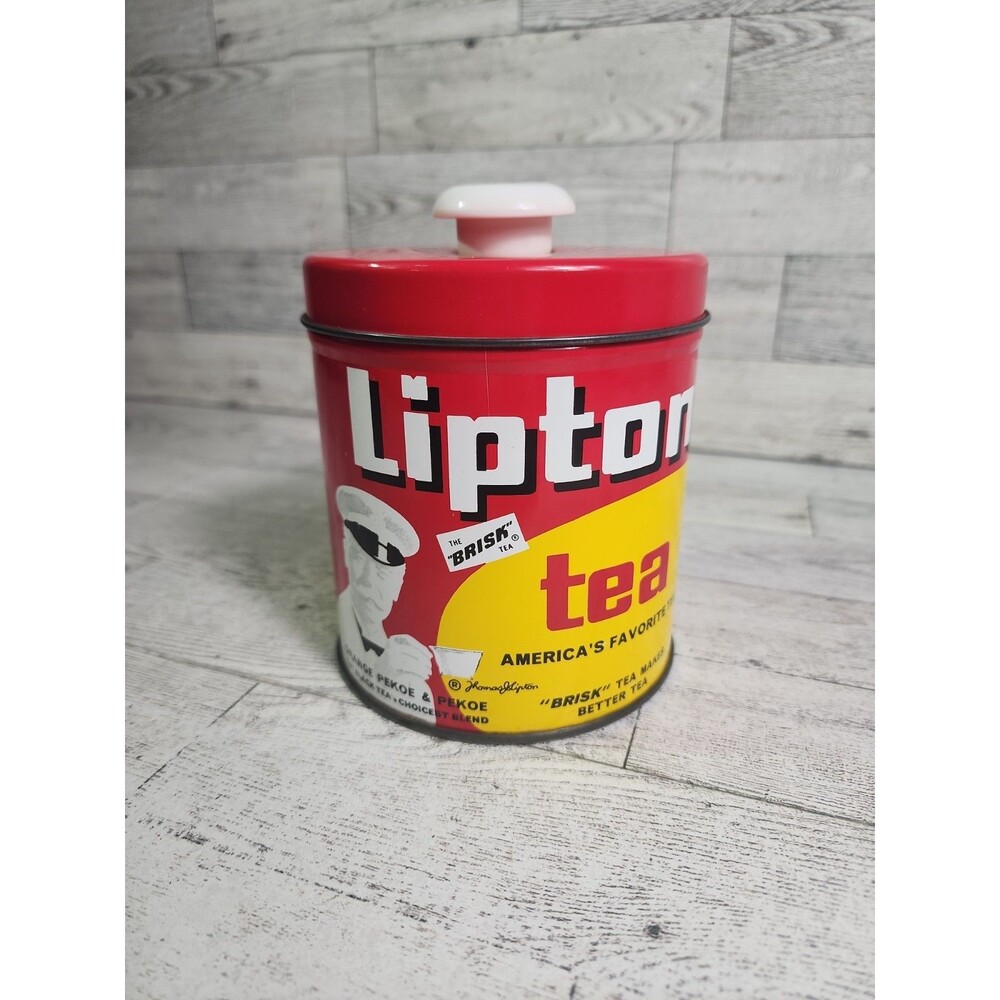 Vintage Lipton Tea Canister Button Top Tin JL Clark Containers 1960s